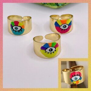 Boho Evil Eye Enamel and Copper Adjustable Ring #1300 PINK MULTI